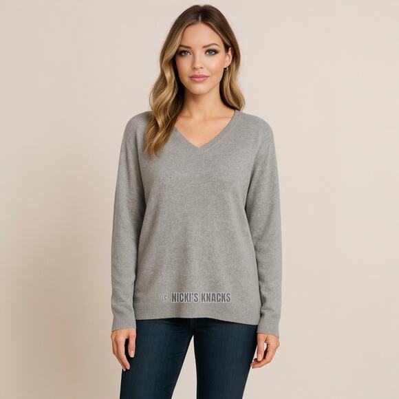 J Crew Heather Gray Wool Blend Oversized Relaxed Fit V Neck Sweater Size XL - Picture 1 of 8